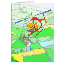 Cute Bears Helicopter Ride. Greeting Card
