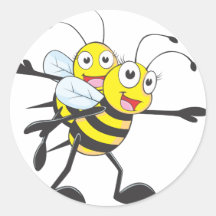 Cute Bee Mum Mum Playing with Daughter Round Sticker