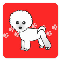 Cute Bichon Frise Cartoon Square Stickers