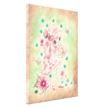 Cute Big Eye Girl with Pink hair & Butterflies Gallery Wrap Canvas