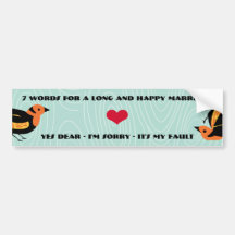 Cute Birds 7 Words For A Long and Happy Marriage Bumper Stickers