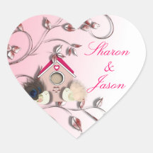 Cute Birds Bird House Flowers Pink Sticker