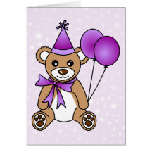 Cute Birthday Teddy Bear - Purple Greeting Card