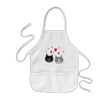 Cute Black and Grey Cats, with Hearts. Apron