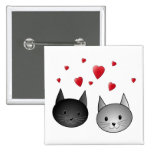 Cute Black and Grey Cats, with Hearts. Pinback Button