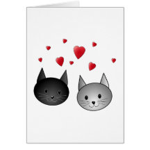 Cute Black and Grey Cats, with Hearts. Card