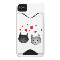 Cute Black and Grey Cats, with Hearts. Iphone 4 Id Cases