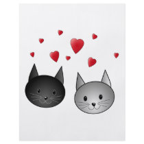 Cute Black and Grey Cats, with Hearts. Flyer Design