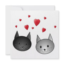 Cute Black and Grey Cats, with Hearts. Personalized Invites