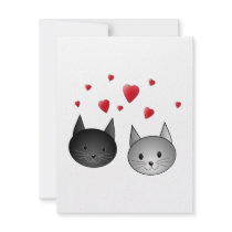 Cute Black and Grey Cats, with Hearts. Custom Invitation