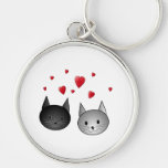 Cute Black and Grey Cats, with Hearts. Keychain