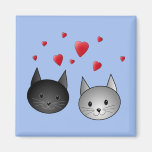 Cute Black and Grey Cats, with Hearts. Fridge Magnets
