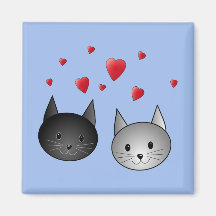 Cute Black and Grey Cats, with Hearts. Fridge Magnets