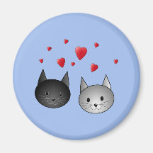 Cute Black and Grey Cats, with Hearts. Fridge Magnet