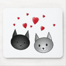 Cute Black and Grey Cats, with Hearts. Mousepads