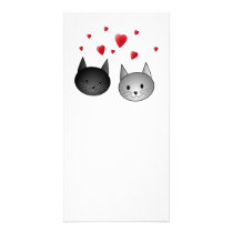 Cute Black and Grey Cats, with Hearts. Custom Photo Card