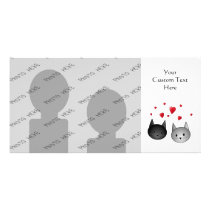 Cute Black and Grey Cats, with Hearts. Photo Card Template