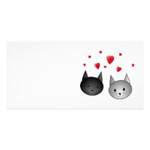 Cute Black and Grey Cats, with Hearts. Photo Card Template