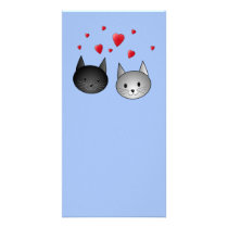Cute Black and Grey Cats, with Hearts. Personalised Photo Card