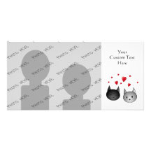 Cute Black and Grey Cats, with Hearts. Photo Card Template