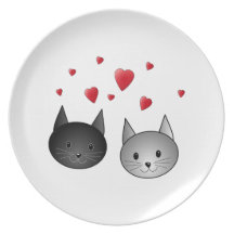 Cute Black and Grey Cats, with Hearts. Party Plates
