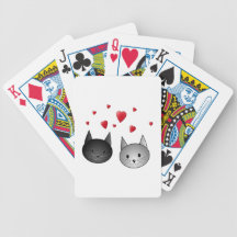 Cute Black and Grey Cats, with Hearts. Deck Of Cards