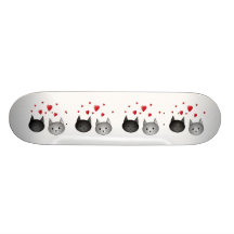 Cute Black and Grey Cats, with Hearts. Custom Skate Board