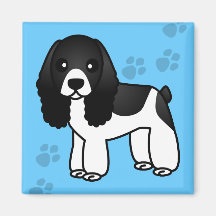Cute Black and White Cocker Spaniel Cartoon Refrigerator Magnets