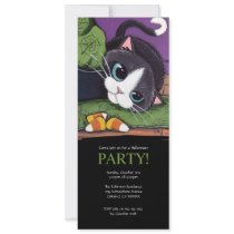 Cute Black Cat Halloween Party Invitation