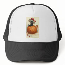 cute black cat in witches's hat