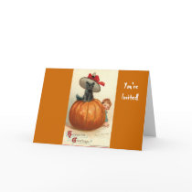 cute black cat in witches's hat greeting cards