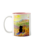 Cute Black Cat Mouse Sunrise Desert Creationarts Coffee Mugs
