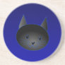 Cute Black Cat on deep midnight blue. Beverage Coasters