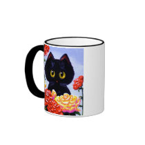 Cute Black Cat Roses Flowers Art LRA Creationarts Mug