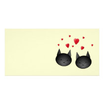 Cute Black Cats with Hearts, on cream. Photo Card