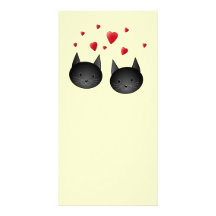 Cute Black Cats with Hearts, on cream. Photo Greeting Card