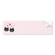 Cute Black Cats with Hearts, on pale pink. Bumper Sticker