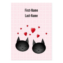 Cute Black Cats with Hearts, on pale pink. Custom Business Card Template