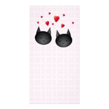 Cute Black Cats with Hearts, on pale pink. Custom Customized Photo Card