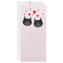 Cute Black Cats with Hearts, on pale pink. Custom Rack Cards