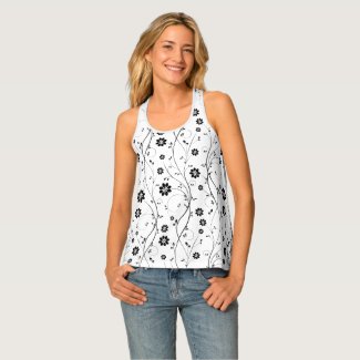 Cute Black Flowers Over White Background Tank Top