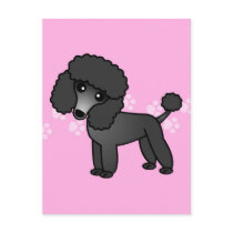 Cute Black Poodle Cartoon - Pink Pawprint Postcards