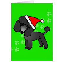 Cute Black Poodle Cartoon Santa Hat Card