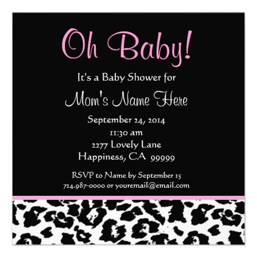 Cute Black White Pink Leopard Baby Shower Recycled Custom Invites