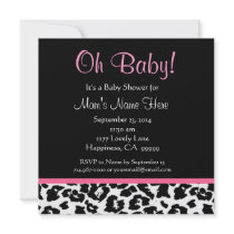 Cute Black White Pink Leopard Print Baby Shower Announcement