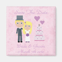 Cute Blonde Cartoon Bride & Groom Save The Date Magnet