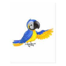 Cute blue and yellow parrot postcards