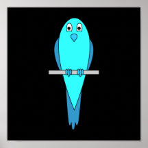 Cute Blue Bird. Parakeet. Black Print