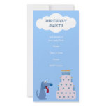 Cute Blue Cartoon Dog & Birthday Cake Invitations photo cards
