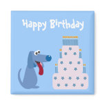 Cute blue cartoon dog & birthday cake magnet